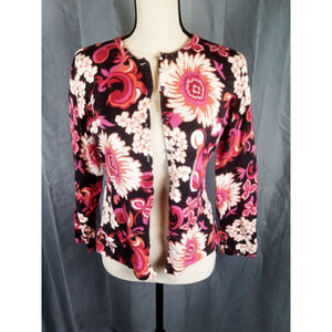 Women's Bamboo Traders Floral Cardigan M Brown Pink